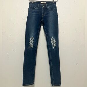 Levi's 711 Skinny Dark Blue Distressed Skinny Jeans